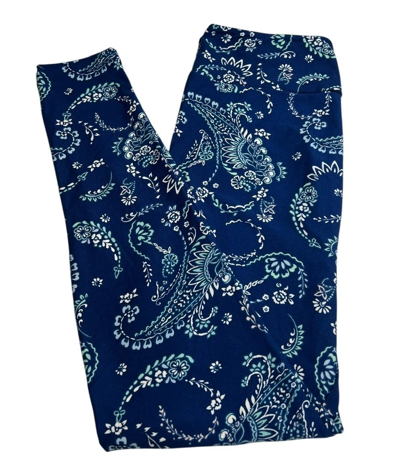 Leggings LuLaRoe OS Talla Única Bandana PAISLEY Azul Divertido Flores Hojas Elásticas Foto 1 de 4