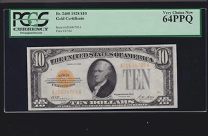 US 1928 $10 Gold Certificate FR 2400 PCGS 64 PPQ Ch CU (705) - Picture 1 of 2