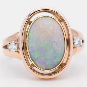 T. 55 - Ópalo y diamante vintage 0,08 ct. Anillo de mujer en oro amarillo 585/14K - Imagen 1 de 9