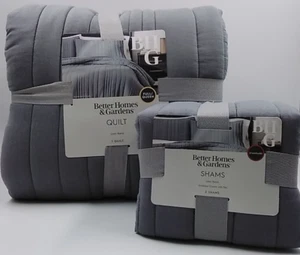 Better Homes & Gardens Gray Linen Blend Full/Queen Quilt & Shams 3pc Set Bedding - Picture 1 of 6