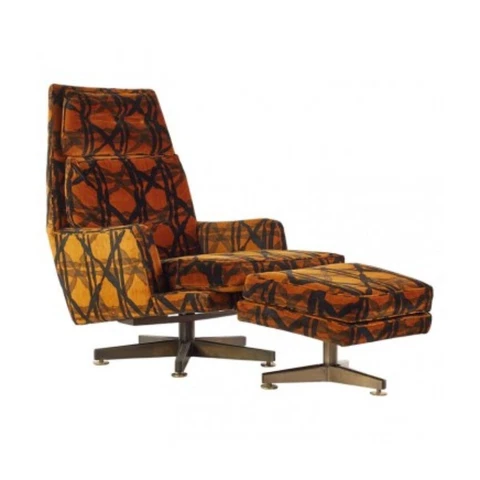 Edward Wormley for Dunbar Mid Century Lounge Chair & Ottoman with Larsen Fabric Cover