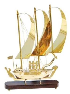 Classic Yacht with Wooden Base Sailboat Fully Built Nautical Decor 13.5*3*19 In - Image 1 of 3