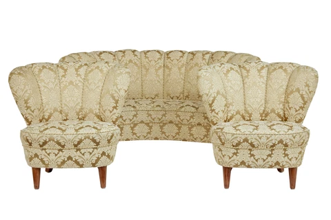 3 PIECE MID 20TH CENTURY SHELL BACK LIVING ROOM SUITE Cover