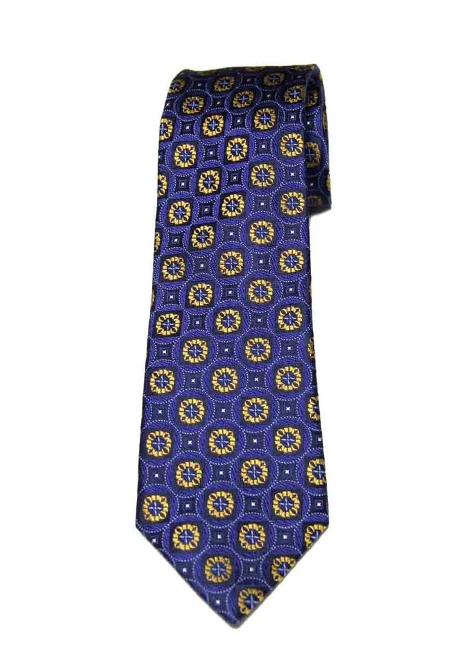 Gravata Tasso Elba de seda azul ouro preto branco extravagante geométrica masculina - Imagem 1 de 1