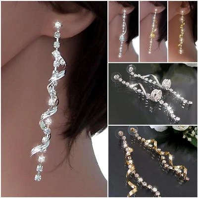 Ohrringe lang 9cm Schmuck Damen Strass Gold Silber Ohrhänger Spirale Twist VO15 - Bild 1 von 2