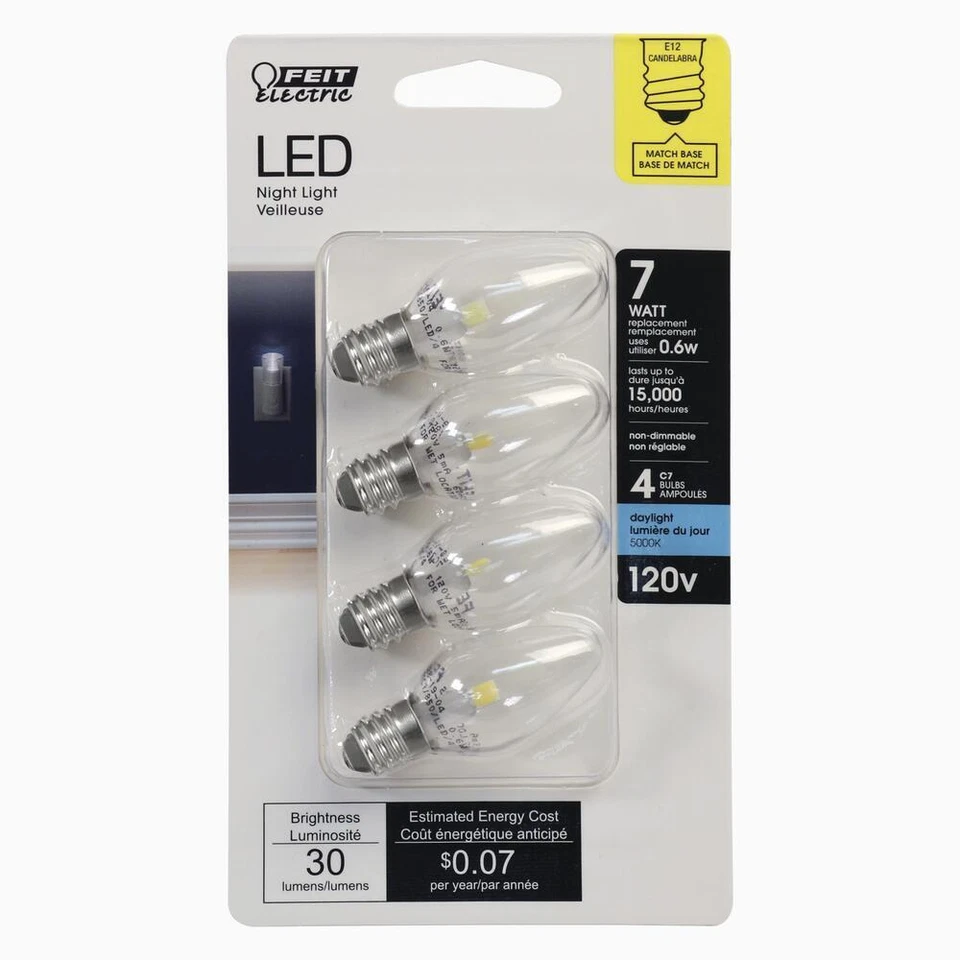 7-Watt Equivalent C7 Daylight White LED Night Light Replacement Bulb - 4 Pack - Image 1 of 2