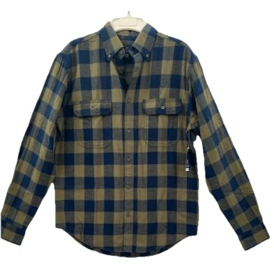 George Men’s Size Small Long Sleeve Button Up Blue Olive Check Flannel Shirt NWT - Image 1 of 4