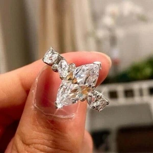 3Ct Marquise Lab-Created Solitaire Wedding Ring 14K White Gold plated - Picture 1 of 7