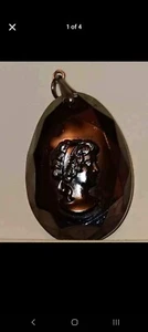 Vintage versilberte Kamee Trauer mit einer schwarzen Hamatit Glas Stein Kette NIC - Bild 1 von 6