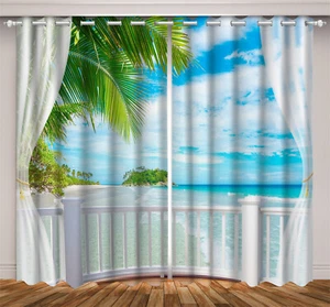 Ocean Hawaiian Seascape 3D 2 Panels Window Curtains Blockout Drapes Fabric - Picture 1 of 11