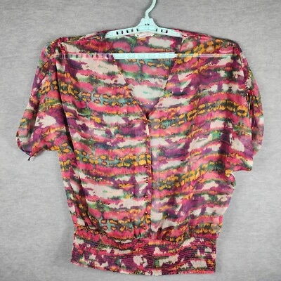 Top mujer Kensie talla L multicolor transparente Dolman mangas con cordón usado en excelente estado Foto 1 de 4