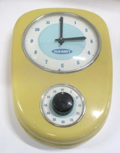 OLD NAVY RETRO 1950 ERA YELLOW/CREAM KITCHEN WALL CLOCK WITH 60 MINUTE TIMER - Picture 1 of 14