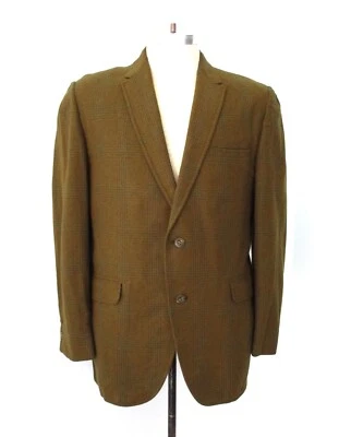 Vtg 60s Rat Pack Golden Brown Blue Plaid Tweed Prof Blazer Jacket Towncraft 42 - Image 1 of 4