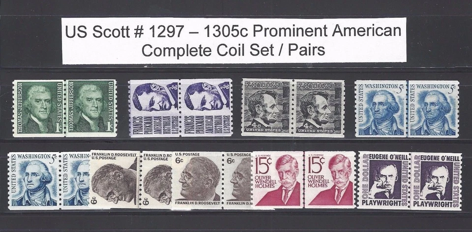 US Scott # 1297 - 1305c Prominent Americans Set of 9 Coil Pairs MNH Stamp - Image 1 of 1