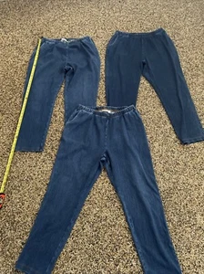 LL Bean Perfect Fit Pants Women 1X Regular Blue Denim Lot Of 3 - Picture 1 of 12