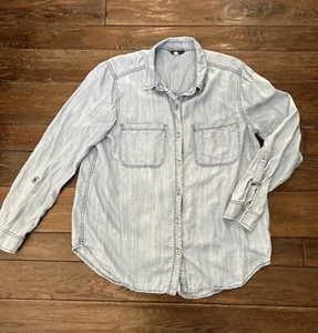 Camisa STACCATO Para Mujer Mediana Azul Cambray Denim Metal Abotonada - Imagen 1 de 4