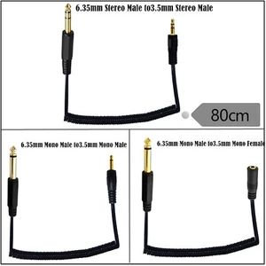 6.35mm 1/4" To 3.5mm TRS TS Stereo Mono Audio Coiled Spiral Adapter Cable Cord - Picture 1 of 13