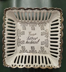 Konfektschale Porzellan "Zur Silber Hochzeit" um 1920 18,5 cm Weißgold - Bild 1 von 2