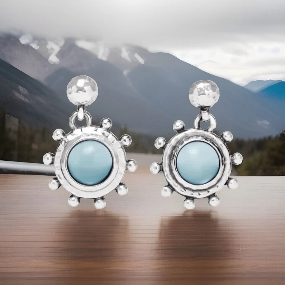 NWTag Brighton JULES POST DROP Aqua Blue Glass Silver Earrings