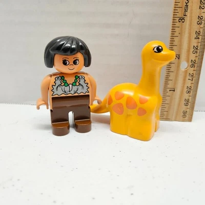 Lego Duplo LOTE CAVERNÍCOLA Y DINOSAURIO - Mujer Cueva Naranja Bebé Brontosaurus De Colección Foto 1 de 4