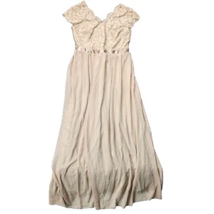 Lace Chiffon Dress Bridesmaid Evening Gowns V Neck Long Maxi Dress Ivory size XL - Picture 1 of 6