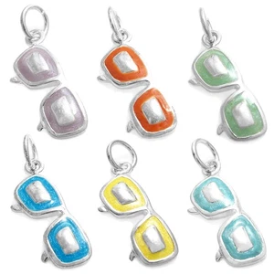 925 Sterling Silver Glitter Enamel Sunglasses Charm (6 Colors) - Picture 1 of 13