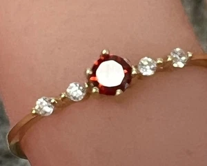 Genuine Ruby 14K Gold on Solid 925 Minimalist thin dainty real diamond ring 7.25 - Picture 1 of 12