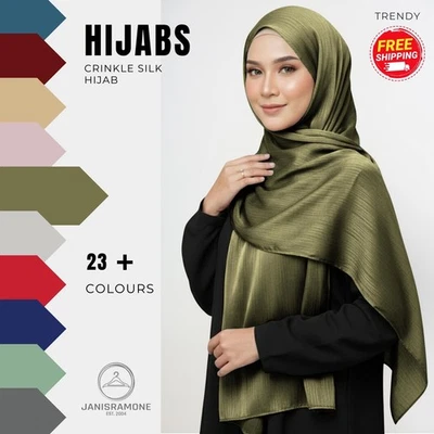 JANISRAMONE Luxus Seide Hijab für Frauen Satin Crinkle Kopfbedeckung Hijab langer Schal Stola Halstuch