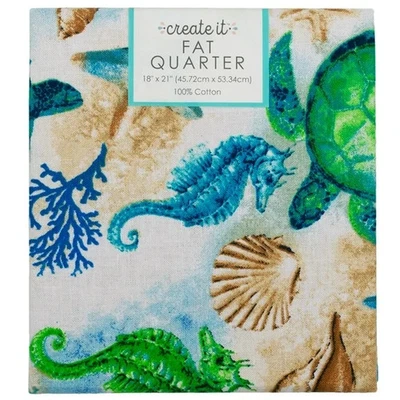 Turtle Sea Life Fat Quarter Precut Sewing Craft Fabric Blue 1-Pc 18"x21" Cotton - image 1 of 4