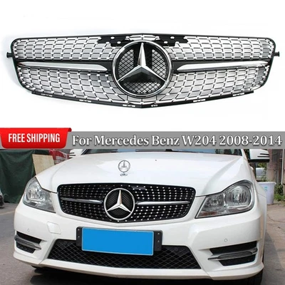 Front Bumper Grille Grill w/Star For Mercedes Benz C250 C300 C350 W204 2008-2014 - Image 1 of 4