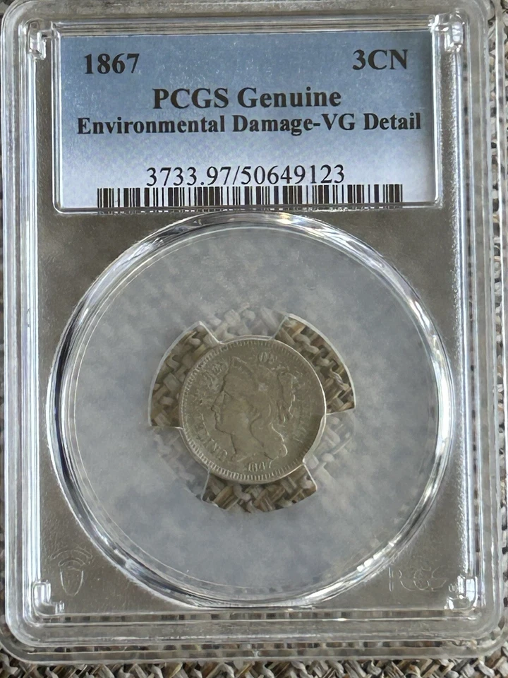 1867 3CS Three Cent, Very Good Detail Graded By PCGS, Post Civil War Coin - Image 1 of 4
