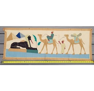 Antique Egyptian Revival Appliqué Hand Woven Textile Wall Hanging Tapestry 47x17 - Picture 1 of 20