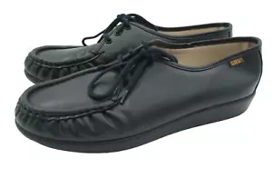 SAS Shoes Womens size 10 Siesta Black Leather Oxfords Comfort Moc Toe Lace Up - Picture 1 of 10