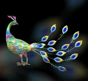 Pfauenfarbenes Metall Wandhängegeschenk Garten Outdoor Ornament Dekor Pfau - Bild 1 von 8