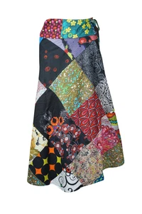 Boho Colorful Cotton Wrap Skirt Patchwork Printed Cover Up GYPSY Sarong Dress  