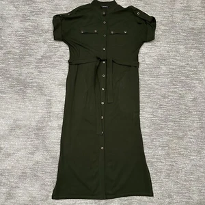 eShakti Dress Womens Medium Green Belted Button Front Pockets Utility Shirt - Picture 1 of 14