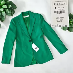 ZARA DONNA NUOVO SMOKING BLAZER FORMALE VERDE SMERALDO XS $129 - Foto 1 di 8
