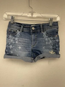 Jordache Girls Shorts Blue Youth 10 Denim Jean Jeweled Stars Adjustable Waist - Picture 1 of 15