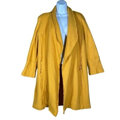 Abrigo Tahari de Lana Hervida Para Mujer M Dorado Amarillo Drapeado Abierto Largo Plumero Abrigo Foto 1 de 4