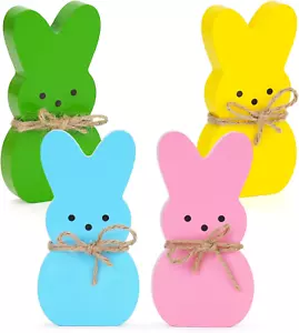 Easter Décor, 4 Pcs Bunny Table Decorations Wooden Spring Signs for Home, Wood R - Picture 1 of 12