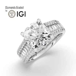 Lab-grown Cushion Diamond Hidden Halo Engagement Ring 18K White Gold 4 Ct D/VS1 - Picture 1 of 23