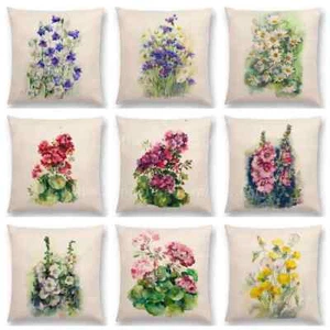 Watercolor Flowers Cushion Cover Bluebells Geranium Cornflowers Pillow Case - Picture 1 of 49