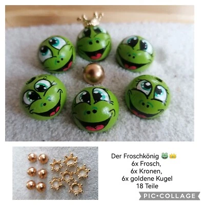 6x handbemalte Holzkugeln "Froschkönig" 20mm, + Zub., zum Basteln - Bild 1 von 4
