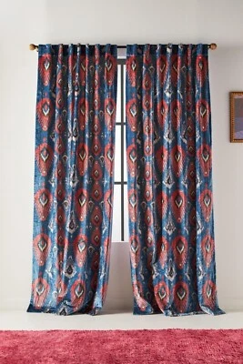 Novo Anthropologie Vibrante Veludo Azul Gráfico conjunto de 2 painéis de cortina 84 X 50 - Imagem 1 de 2