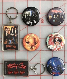 VTG 80s MOTLEY CRUE PINBACK BUTTON KEYCHAIN LOT ALLISTER FIEND 1987 1989 - Picture 1 of 17