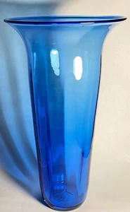 Blenko Glass Blue Paneled Optic Flare Rim Vase 9314 15” - Picture 1 of 4