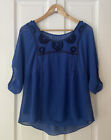 M&S Limited Collection Royal Blue Sheer Blouse with Slip UK Size 16 Embellished 