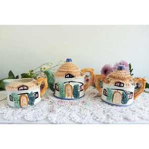 Vintage Ceramic Cottage House Teapot & Creamer Set Made in Japan – Display-Only - Picture 1 of 9
