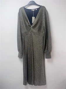 BODEN Metallic Jersey Midi Dress UK Size 20R Gold Sparkle V-Neck NWT (D0405) - Picture 1 of 7
