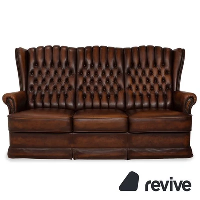 Chesterfield Leder Dreisitzer Braun Sofa Couch Vintage - Bild 1 von 4